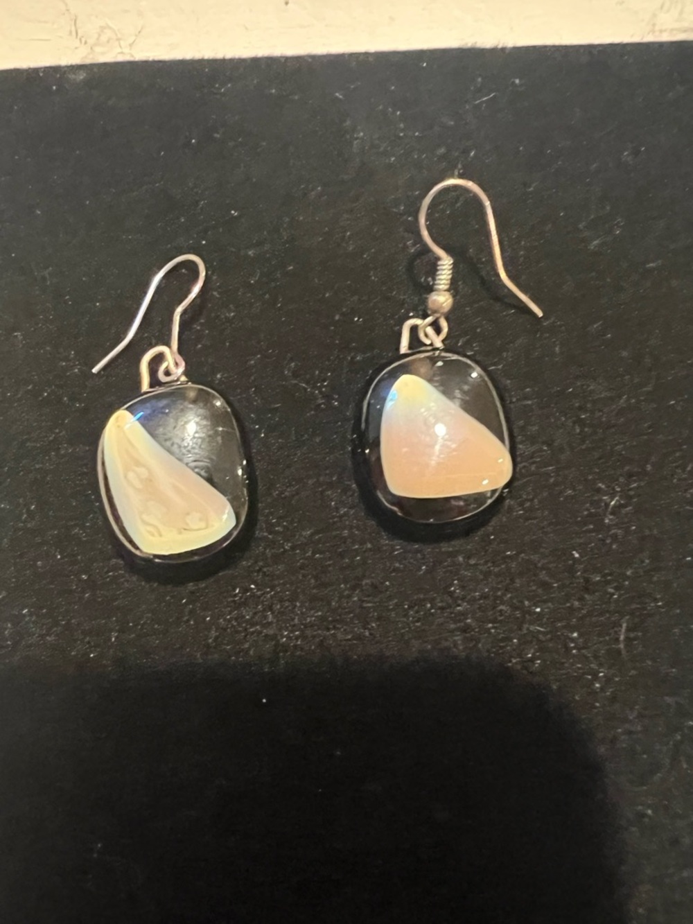 Handmade Black and Cream Glass Drop Earrings - Women Jewelry